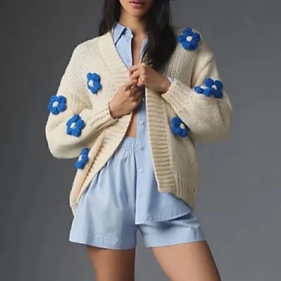 Maeve Anthropologie The Susannah 3D Flower Cardigan Sweater...